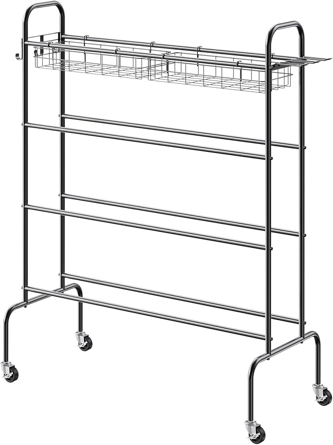 VEVOR Rolling Sports Ball Storage Cart, Lockable Basketball Cage with Double Lids, Sport Equipment Holder Organizer for Indoor Outdoor, Steel Storage Rack for Garages, Playgroup, Gym and Schools