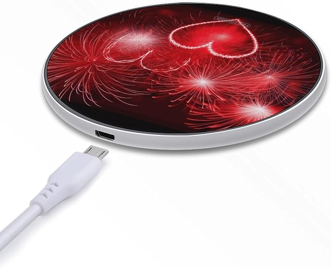 Red Hearts Fireworks Wireless Charger Fast Charging Pad | Anti-Slip Qi Certified Wireless Charging Pad for All Phones with Wireless Charging Function for Home Office Travel