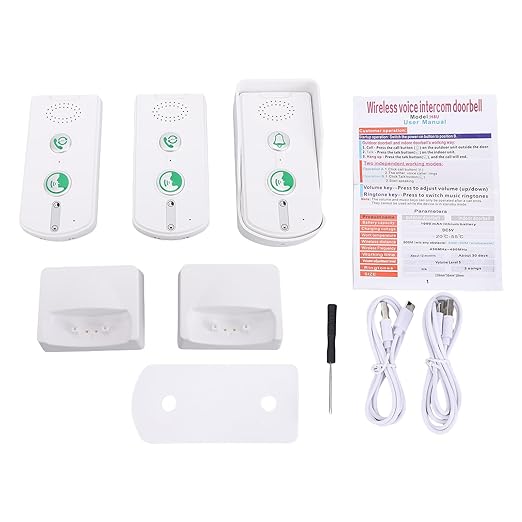 Swokely Rechargeable Wireless Intercom Unit, 2-Way Talking, 500 Meter Talking Distance, Power Saving, IP54 Water Resistance Rating, 2 Pcs, Suitable for Home, Office (White)