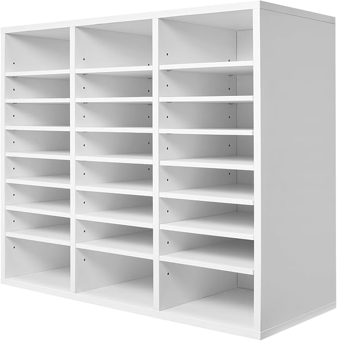 VEVOR Literature Organizer, 24 Compartments Office Mailbox with Adjustable Shelves, Wooden Mailbox Sorter Medium Density Fiberboard Office Home Classroom Storage for Files, Documents, Papers, White