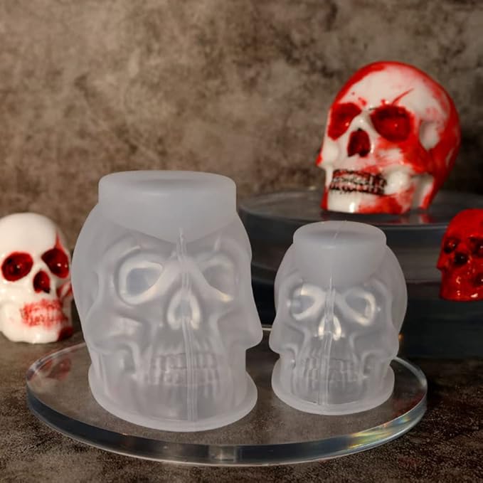 RESINWORLD Set of Large + Medium + Small 3D Skull Resin Molds, Flexible Clear Silicone Skull Head Molds, Silicone Molds for Resin, Soap, Clay, Candle Wax Casting, Halloween Home Decoration