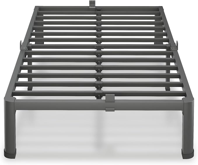 10 Inch Twin Size Bed Frame, 3500Lbs Heavy Duty Metal Platform with Round Corner Legs Mattress Slide Stopper, Steel Slat Support No Box Spring Needed, Noise Free, Non-Slip, Easy Assembly