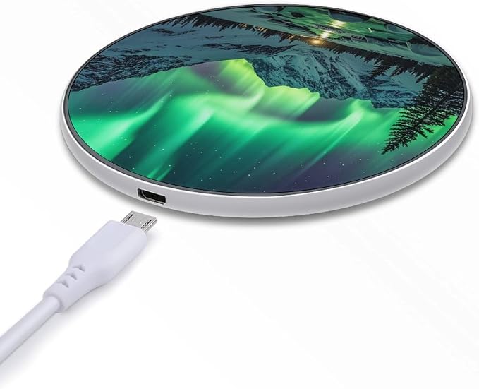 Northern Lights Wireless Charger with Aluminum Alloy Frame Qi Certified Fast Wireless Charging Pad 10W Charging Station Portable Phone Charger for All Wireless Charging Phone
