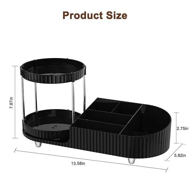 Makeup Organizer Countertop for Vanity with 360 Rotating Perfume Trays, 7-Compartment Skincare Organizers and Make Up Desk Storage, Cosmetic Organizer with Brush Holder for Bedroom Bathroom Counter
