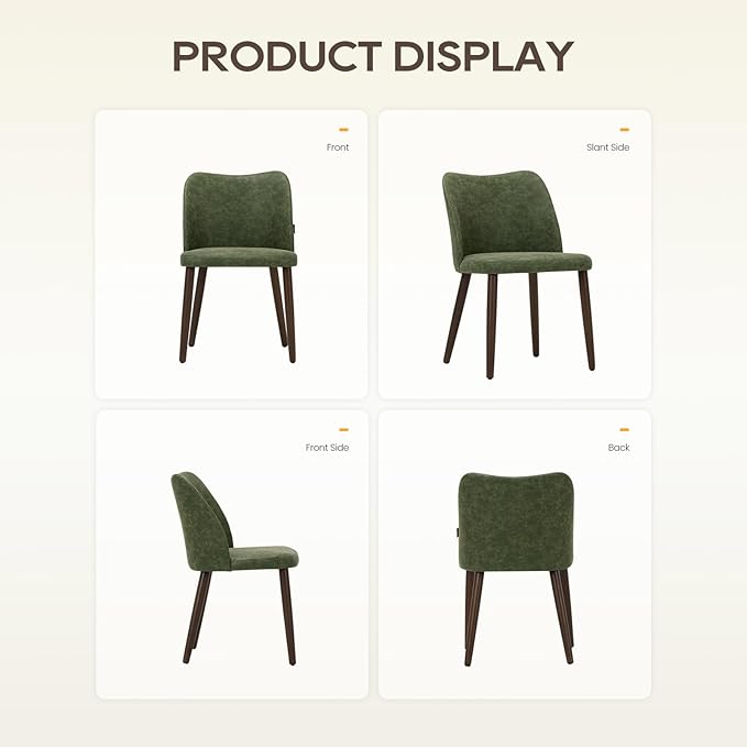 Wooden Dining Chairs Set of 2, Upholstered Kitchen Dining Room Chair, Modern Farmhouse Dinner Chair for Restaurant & Cafe, Green