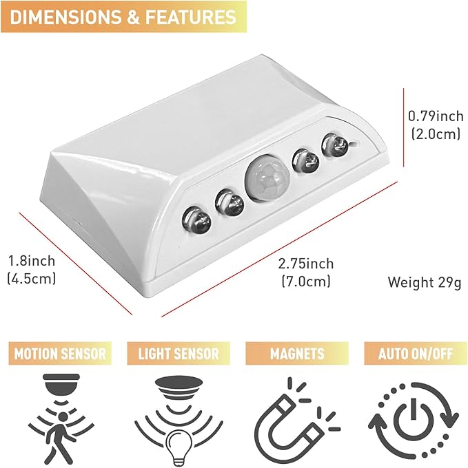 RADIXIUM White 2 Pack Motion Sensor Keyhole Light - Automatic on/Off Infrared LED, Suitable for Front Doors, corridors, Stairs in The Dark | 3-Way Installation(Magnetic Suction、Adhesive and Screw)