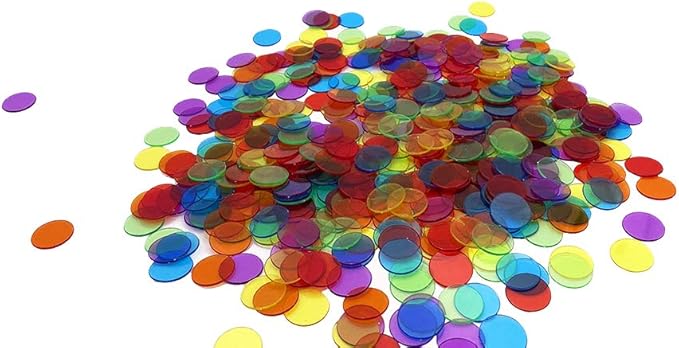 500 Pieces 3/4 inch Transparent 6 Color Bingo Counting Chips with Bag