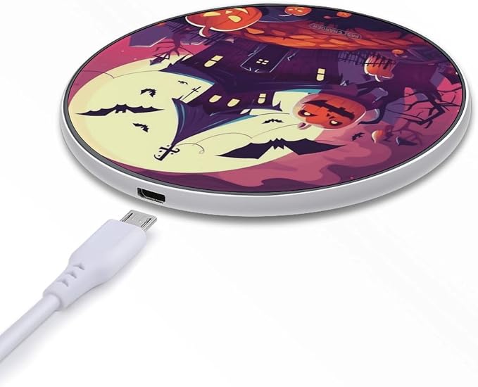 Happy Halloween Wireless Charger Aluminum Alloy Frame 10W Fast Charging Pad with Indicator Light 6mm Thin & Portable Wireless Charging Pad for Travel Home Office Desk