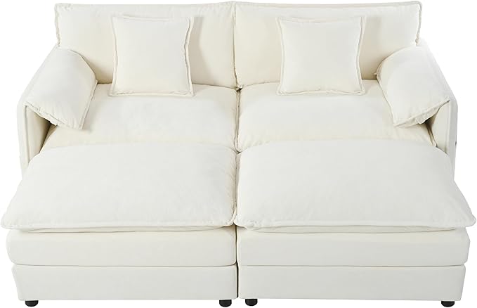 Loveseat Deep Seat Sectional Sofa Cloud Couch, Modern Chenille Comfy Upholstered Modular U Shaped Couch for Living Room, Apartment, Office (White, 75.59 Inch-U Shape)