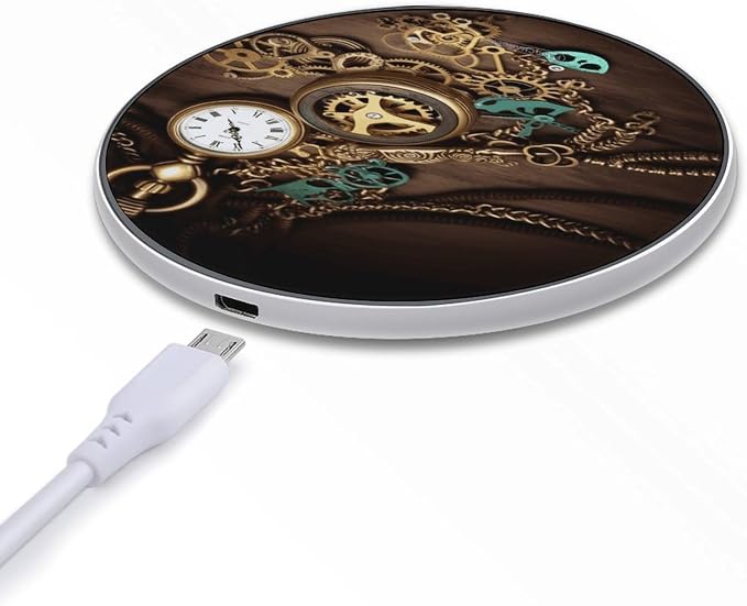 Steampunk Watches Keys Chains Wireless Charger Fast Charging Pad | Anti-Slip Qi Certified Wireless Charging Pad for All Phones with Wireless Charging Function for Home Office Travel