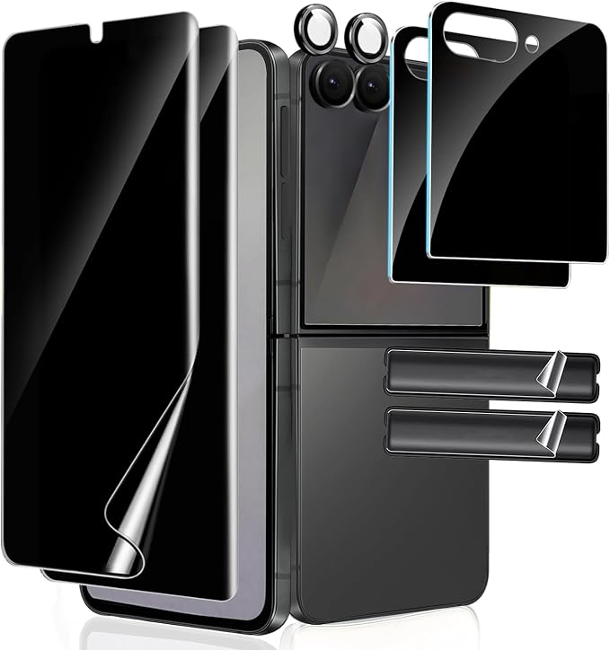 [8 in 1 Privacy Screen Protector for Samsung Galaxy Z flip 6 2 Inner Soft Black TPU Foldable Film 2 Tempered Glass Privacy Front/Back Screen Saver 2 Camera Protector 2 Side Film