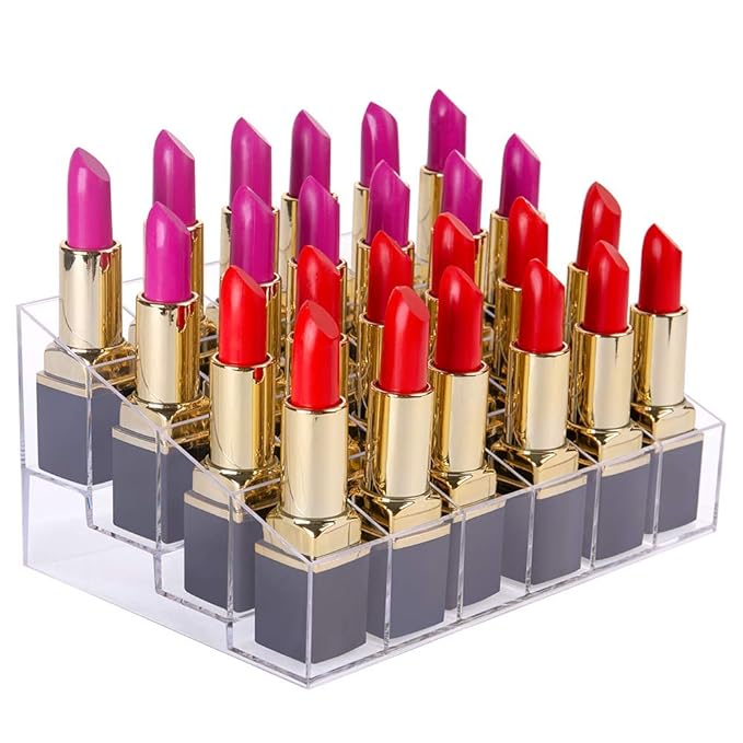 Benbilry Lipstick Holder, 24 Slots Clear Acrylic Lipstick Organizer Display Transparent Makeup Organizer(24 slots)