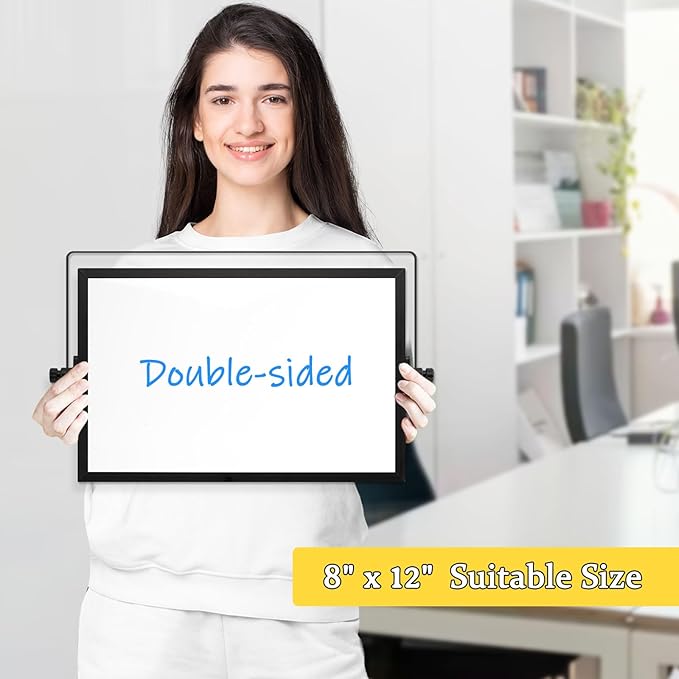 Dry Erase Magnetic White Board, 8" x 12" Black Aluminum Frame Double-Sided Desktop Whiteboard with Stand, Portable Small Whiteboard Set for Drawing, Office, Home, School