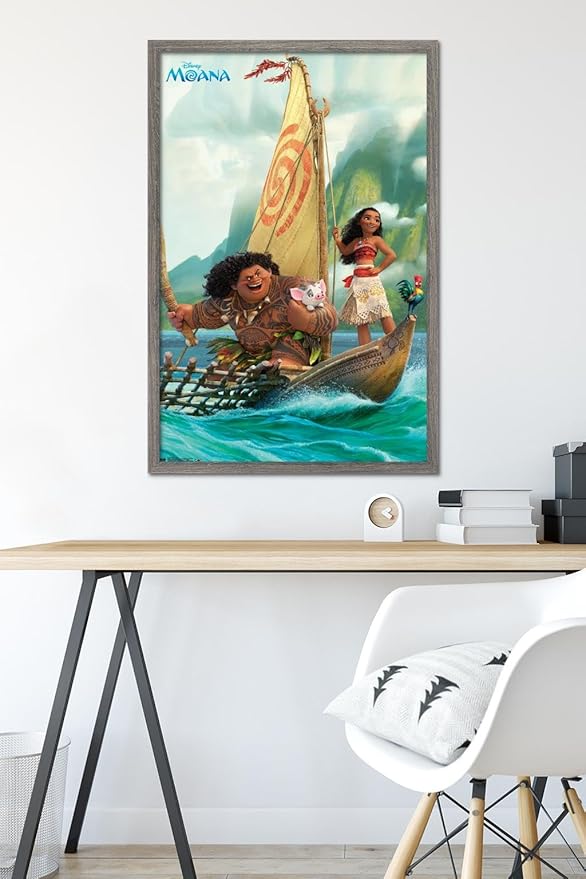Disney Moana - Group Wall Poster, 34L" x 22.4W", Barnwood Framed Version