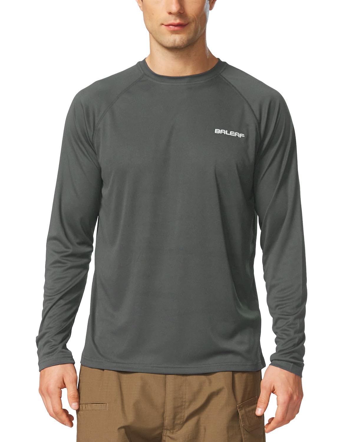 baleaf Mens UPF 50+ Sun Protection Shirts Long Sleeve Rash Guard, Quick Dry 4-Way Stretch for Fishing Swimming Surfing 01-Deep Gray M
