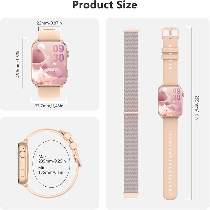 Blackview Smart Watch for Women,1.91" HD Touchscreen Fitness Watch with Flashlight, Bluetooth Notifications/Make Calls, Heart Rate/Sleep Monitor/2 Straps, Fitness Watch for Android/iPhone