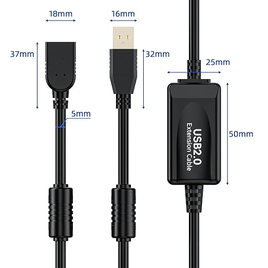 USB 2.0 Extension Cable 30FT / 10M USB Type A to A Long Active USB 2.0 Extender Male to Female Repeater Cable 480Mbps Transfer Speed for Game Consoles Printer Camera Keyboard Hard Drives
