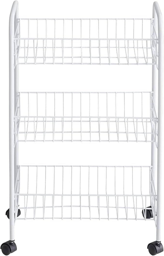 Rubbermaid 3-Tier Shelving Wheeled Organizer, Wire Adjustable Metal Storage Cart, for Office/Kitchen/Bedroom/Laundry Home Use, White