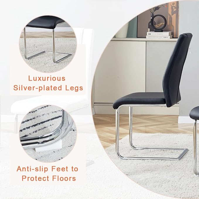 Dining Table Set for 6, Kitchen Table Chairs Set of 6, Modern Dining Room Set 63'' Faux Marble Dinner Table PU Leather Upholstered Chairs for Kitchen