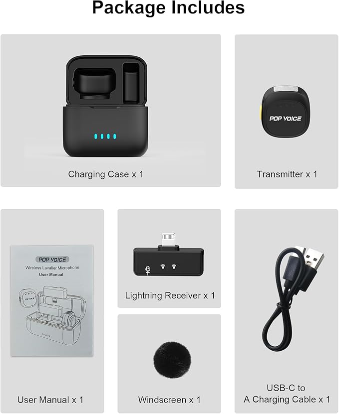 Mini Microphone for iPhone 14/13/12, Lightning Wireless Mic with Noise Cancellation, 48KHz 16-Bit, 20H Battery, 164ft Range, Magnetic & Clip Lavalier Microphone for Video Recording, YouTube, Tiktok