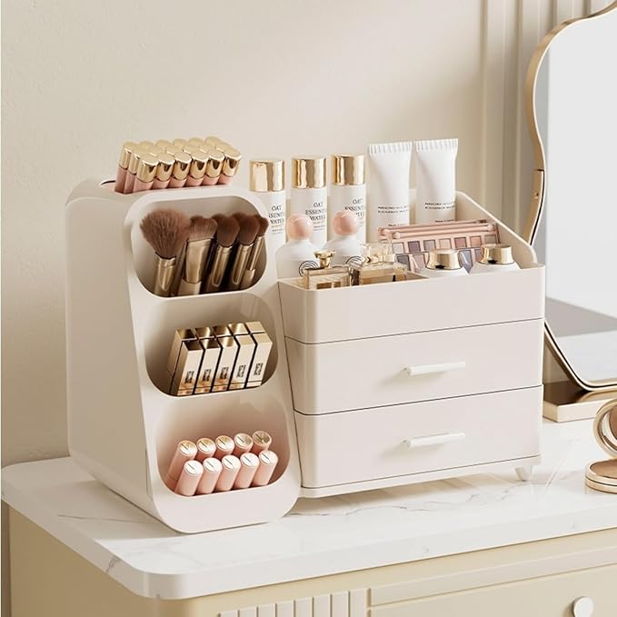 Makeup Organizer with Drawers,Large Capacity Countertop Organizer for Vanity,Bathroom and Bedroom Desk Cosmetics Organizer,Easy To Storage Skincare,Brushes, Eyeshadow, Lotions, Lipstick