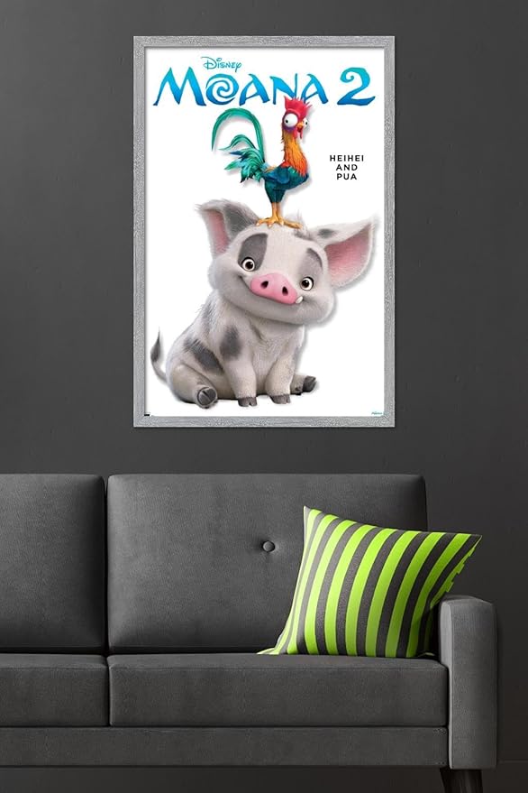 Disney Moana 2 - Heihei and Pua Feature Series Wall Poster, 34L" x 22.4W", Gray Framed Version