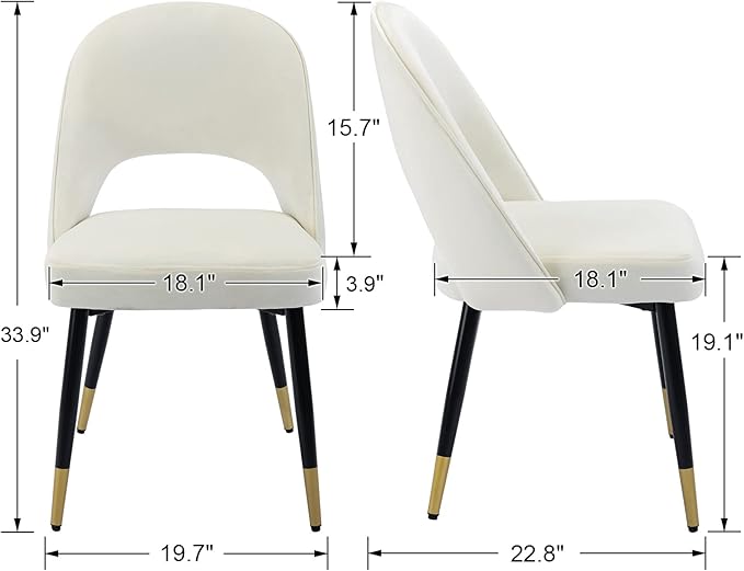 DUOMAY Modern Dining Chair Set of 4 with Open Back, Velvet Upholstered Armless Chair with Metal Frame Side Chair for Kitchen Dining Room Living Room, Beige