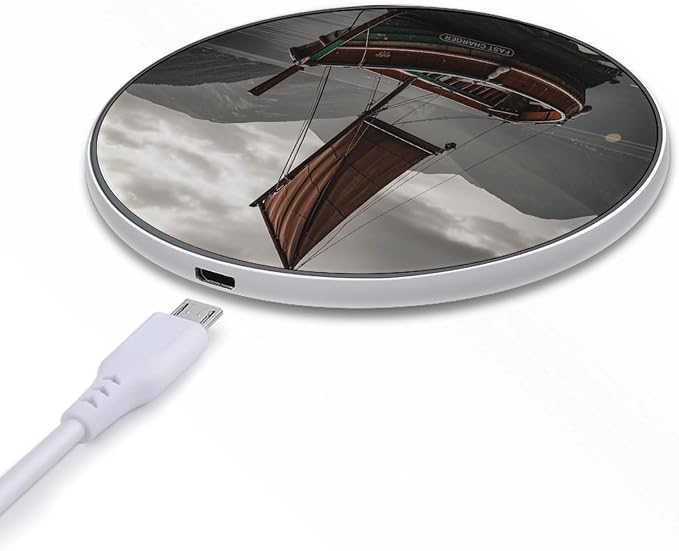 Old Boat Wireless Charger 10W Portable Fast Wireless Charging Pad Compatible with Phone Slim Charging Station Lightweight Charger Mat Charging Block for Travel Home Office