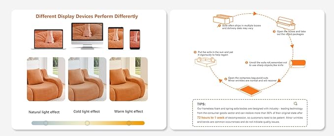 Orange Modular Cloud Couch Loveseat with 1 Ottoman, Teddy Fabric Boneless Sectional Sofa in a Box, Comfortable Floor Sofa for Living Room, No Assembly Required, Sofas para Sala