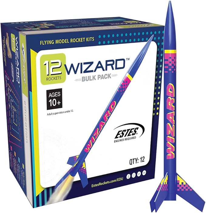 Estes 1754 Bulk Pack of 12 Wizard Rocket-Building Kits, Intermediate Flying-Rocket-Model Kits for Ages 10+, Classroom Science Experiments
