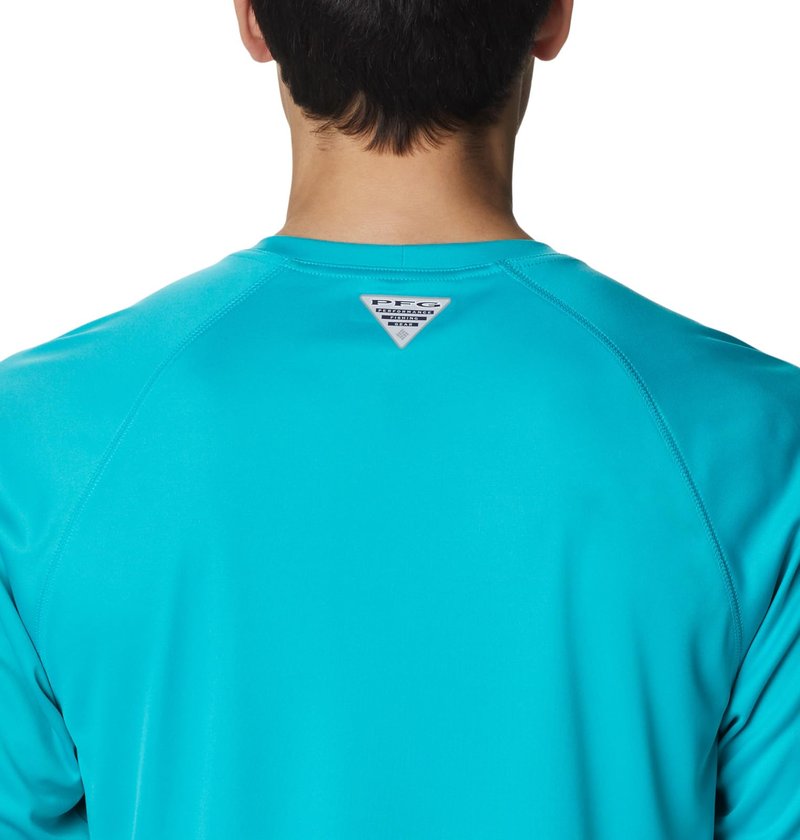 Columbia Men's Terminal Tackle Long Sleeve Shirt, Turquoise/Cool Grey Logo, X-Large Tall