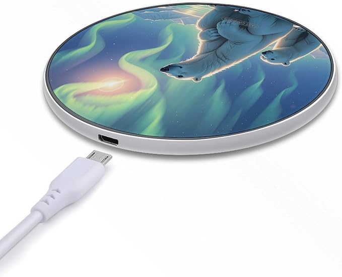 Polar Bears & Northern Lights Wireless Charger 10W Portable Fast Wireless Charging Pad Compatible with Phone Slim Charging Station Lightweight Charger Mat Charging Block for Travel Home Office