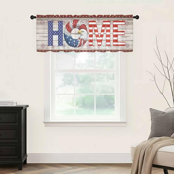 4th of July Sheer Valances for Windows 42"x18", Light Filtering Kitchen