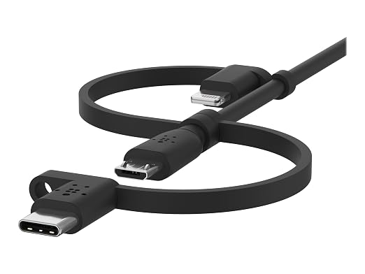 Belkin 3 in 1 USB A to USB-C Lightning Micro-USB Cable 3.3ft Cord | 3 in 1 multi-connector cable iPhone Samsung Galaxy Google Pixel Android & Apple devices universal travel cord