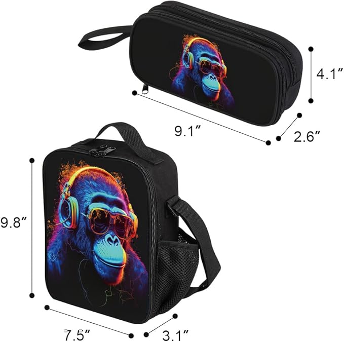 Kids Backpack for Boys - 3pcs 17″ Boys Backpack with Lunch Box Set for Toddle Elementary Middle School - Students Bag for Ages 6-18 Gorilla Tag Bookbag Travel Back Pack