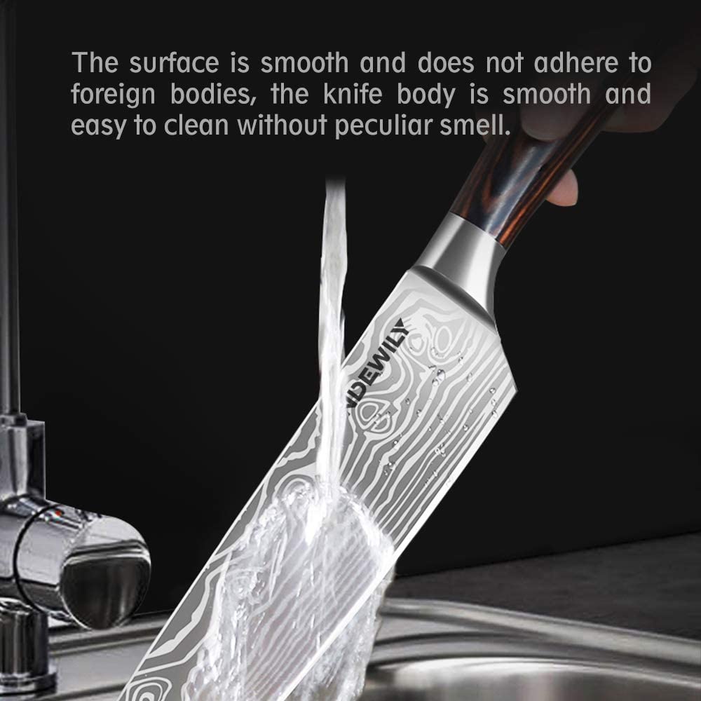 SANDEWILY Japanese Knife Set, 3 Piece Kitchen Knives with Sheaths