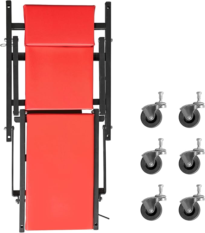Big RED Z-Creeper Seat,36" Foldable Creeper,2-in-1 Garage Shop Creeper for Auto Repair,36" RED,300 Lbs Capacity,with 6 Pcs Wheels,ATR6505R,Torin
