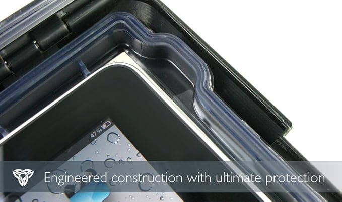 Pyle Universal iPad Waterproof Case Marine Water Resistant IPX8 Outdoor Rugged Heavy Duty Tough Durable Shockproof Dustproof Protective Case with Screen Protector and Headphone Jack (Black)