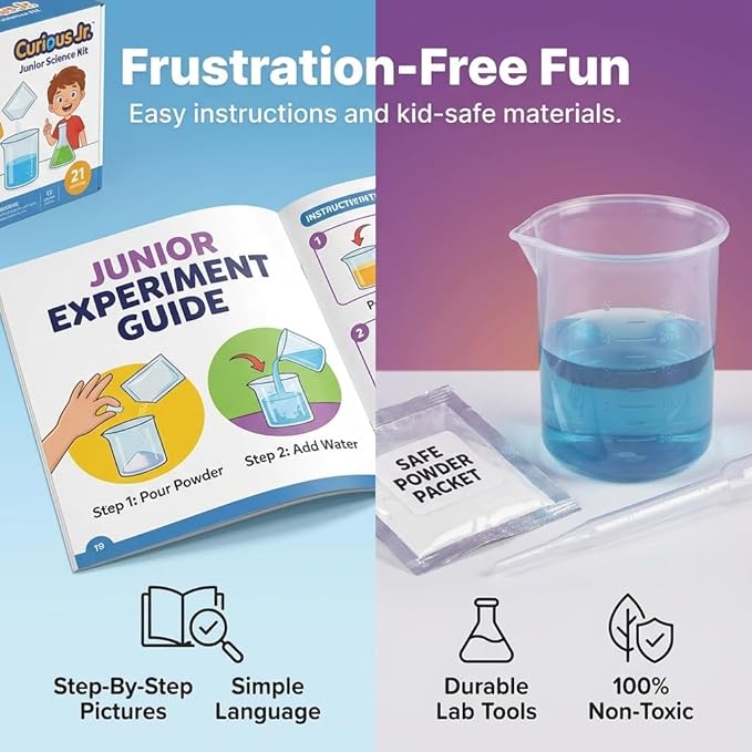 Junior Science Kit for Kids Age 4-14 | 50+ Stem Science Experiments | Educational Toy for Boys and Girls | Birthday Gift for Smart Kids- Curious Junior