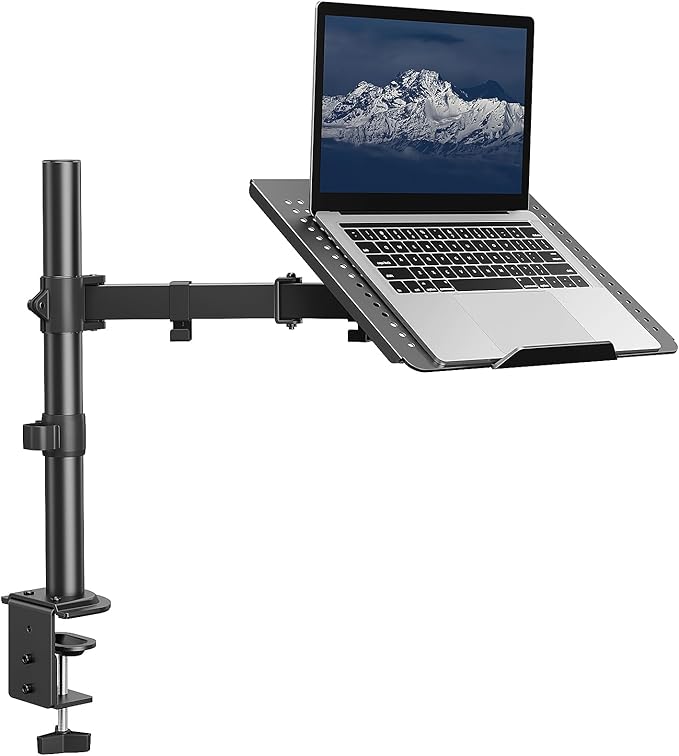 HUANUO Laptop Desk Mount - 17' to 32' Monitor Arm, Ventilated Tray, Fully Adjustable with Tilt, Swivel & Rotation, Holds up to 22 lbs
