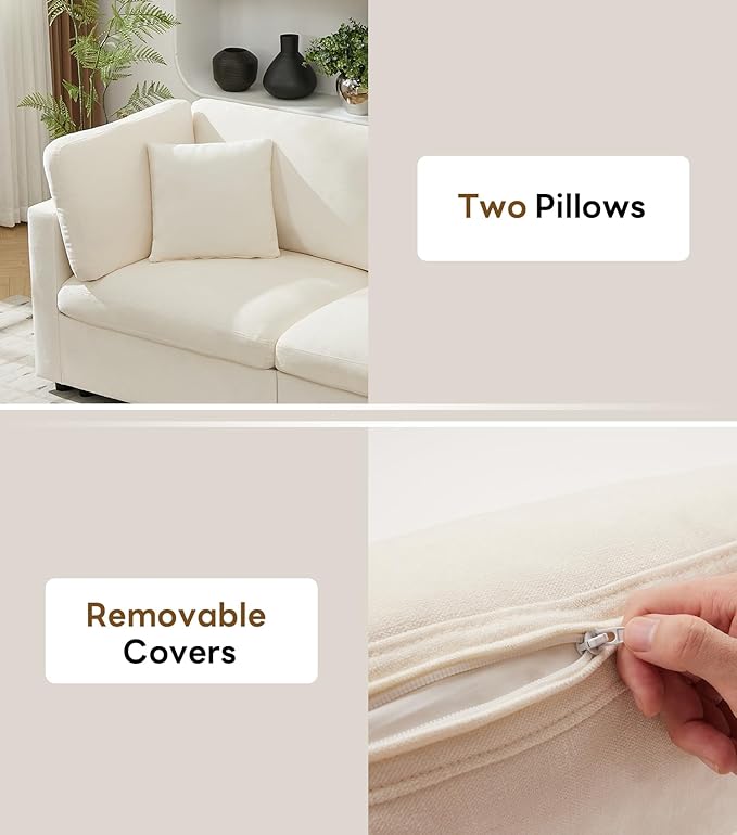 Tbfit Loveseat Modular Sectional Couch, Oversized 82" Comfy Cloud Sofa for Bedoom, Living Room, Washable Cover, Beige