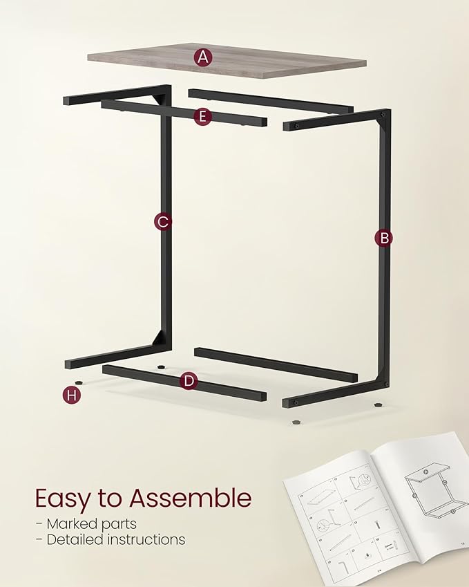 VASAGLE C Shape End Table, Small Coffee Table For Couch Or Sofa, Industrial Side Table In Living Room, Bedroom, 13.8 x 21.7 x 26 Inches, Greige and Classic Black ULNT052B02