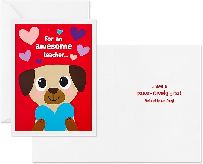 Hallmark Cats and Dogs Valentines Day Cards and Mailbox for Kids School Classroom Exchange (1 Box, 32 Valentine Cards, 1 Teacher Card)