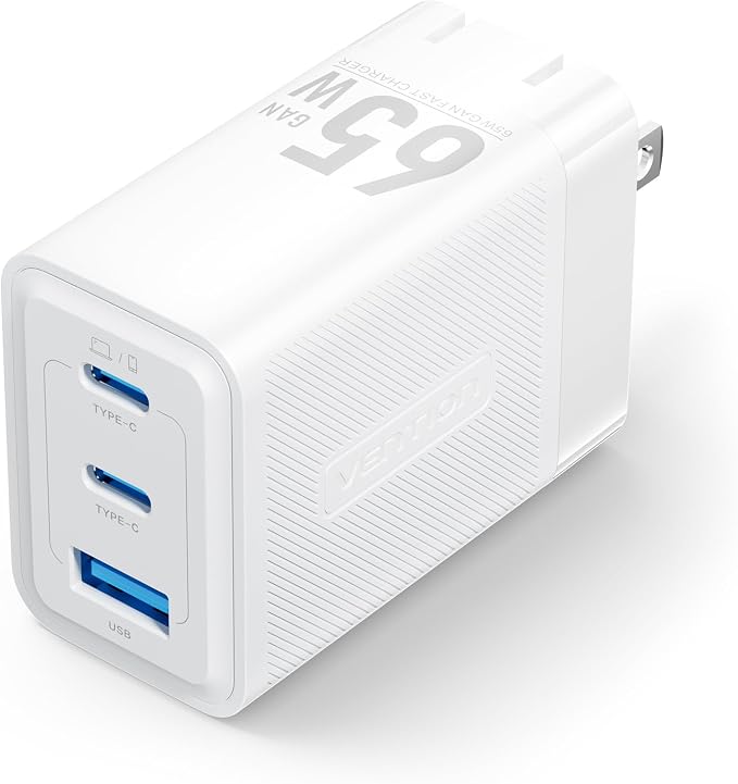 3-Port USB (C + C + A) GaN Charger (65W/65W/60W) US-Plug White