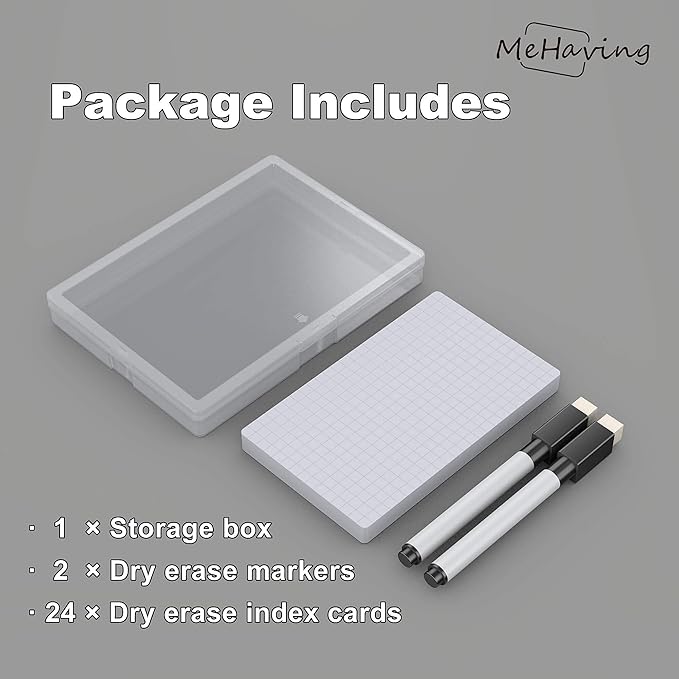 Blank Index Cards 3x5”| Dry Erase Flash Cards, 24 Packs Waterproof with Box| Reusable Flash Cards | Office & Teacher School Supplies (Grid & Blank)