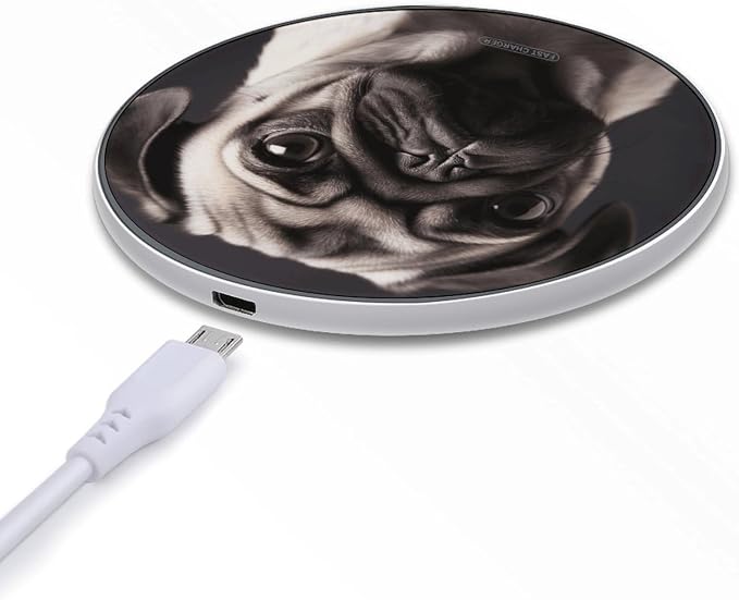 Pug Wireless Charger 10W Qi-Certified Fast Wireless Charging Pad with USB Cable & LED Indicator Fashion Charger Mat Portable Charging Station for All Qi-Enabled Phones