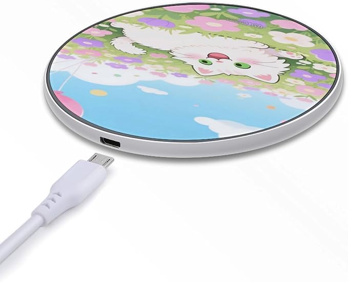 Cute Cat Floral Wireless Charger Fast Charging Pad | Anti-Slip Qi Certified Wireless Charging Pad for All Phones with Wireless Charging Function for Home Office Travel