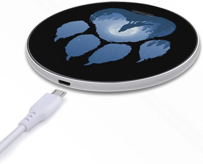 Moon and Wolf Forest Paw Wireless Charger Portable Charging Pad | LightweightAll Smartphone