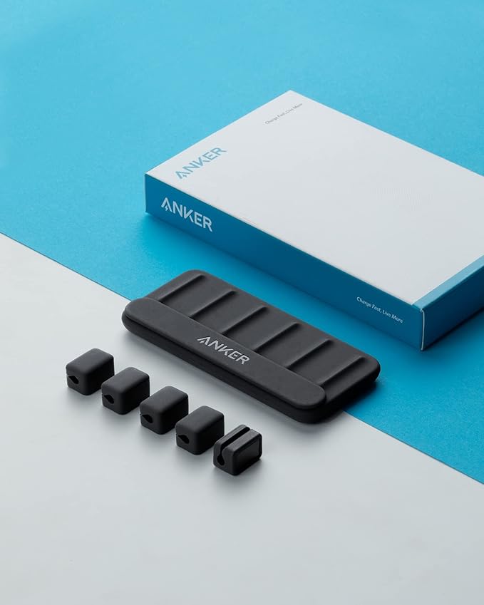 Anker Multipurpose Cord Keeper - 5 Clips for Lightning, USB C, Micro Cables & Other Wires - Sticks to Wood, Marble, Metal, Glass (Black)