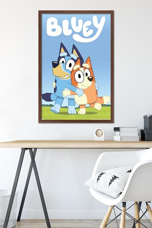 Bluey - Hug Wall Poster, 34L" x 22.4W", Mahogany Framed Version